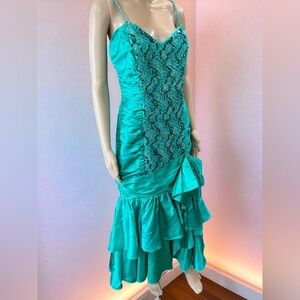 Vintage mermaid satin Zum Zum Aqua sequin 80’s prom dress-L